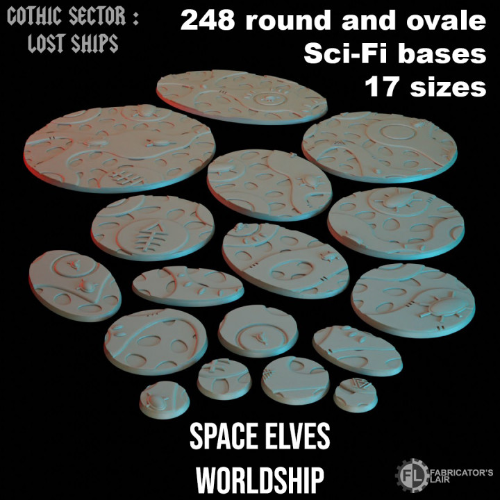 Space Elves Worldship - 248 ROUND AND OVALE SCI-FI BASES 17 SIZES image