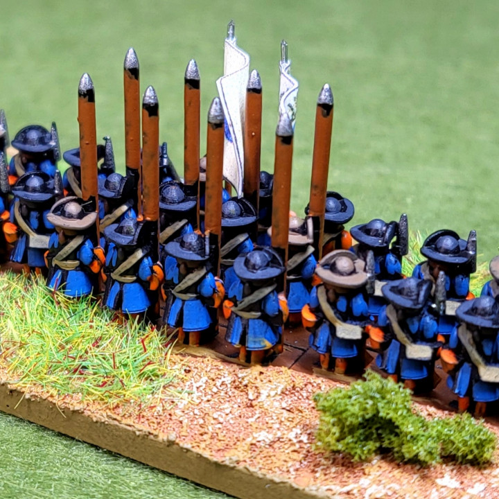 6mm late 17thCentury infantry “order arms” image