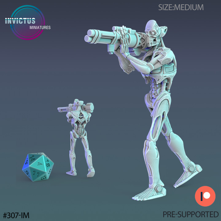 Future Robot Kamikadze Rocket Launcher / Cyborg Scout / Skeleton Soldier / Exoskelet Officer / Space War Construct / Steampunk Battle Robot / Invasion Army / Cyberpunk Droid / Sci-Fi Encounter image