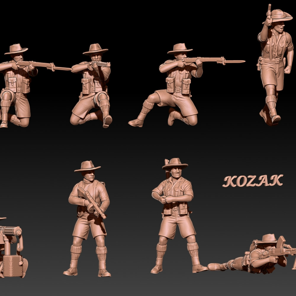3D Printable ww2 australian infantry North Africa set 1 by Kozak