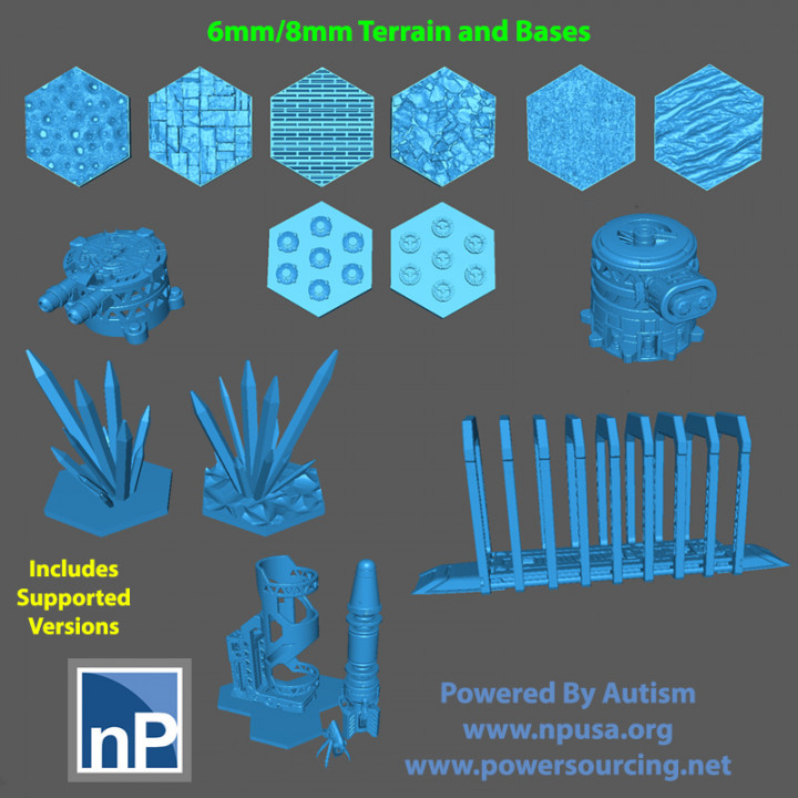 6mm/8mmn scale Bases, Terrain, Gun Bunkers for sci-fi games image