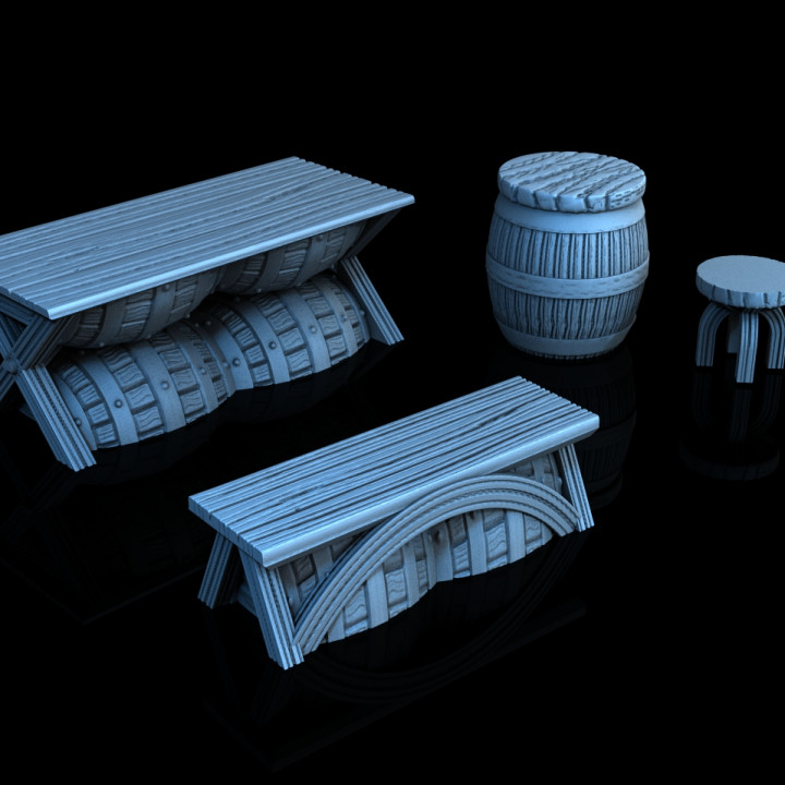 Barrel Furniture - Medieval Town Set image