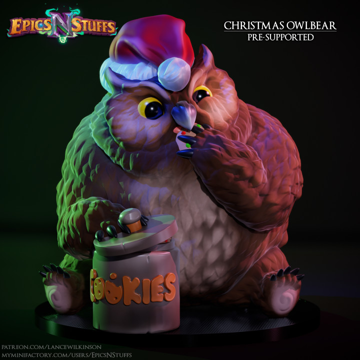 Christmas Owlbear Miniature - Pre-Supported image