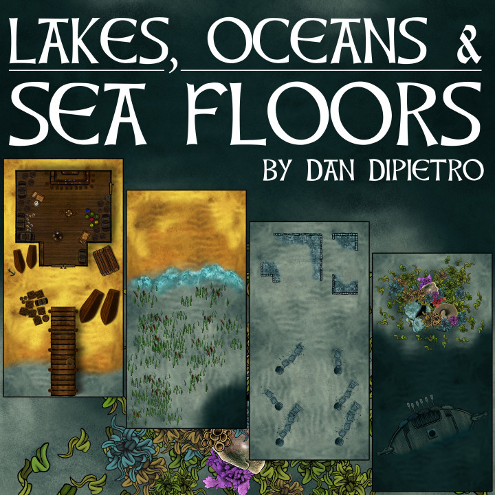 Lakes, Ocean, And Sea Floor Tiles - Modular Digital DnD Terrain Battle Map Tiles image