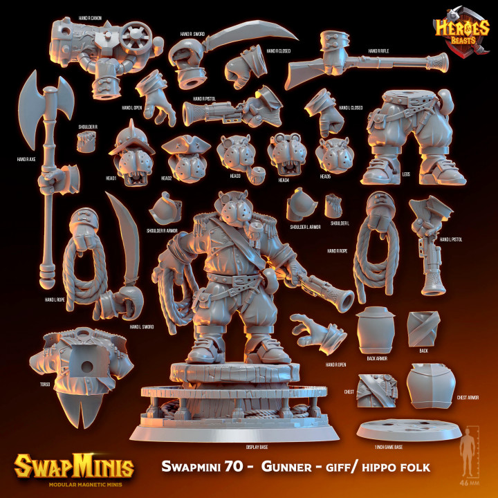 Swapmini 70-  Gunner Stonehoof- giff/ hippo folk