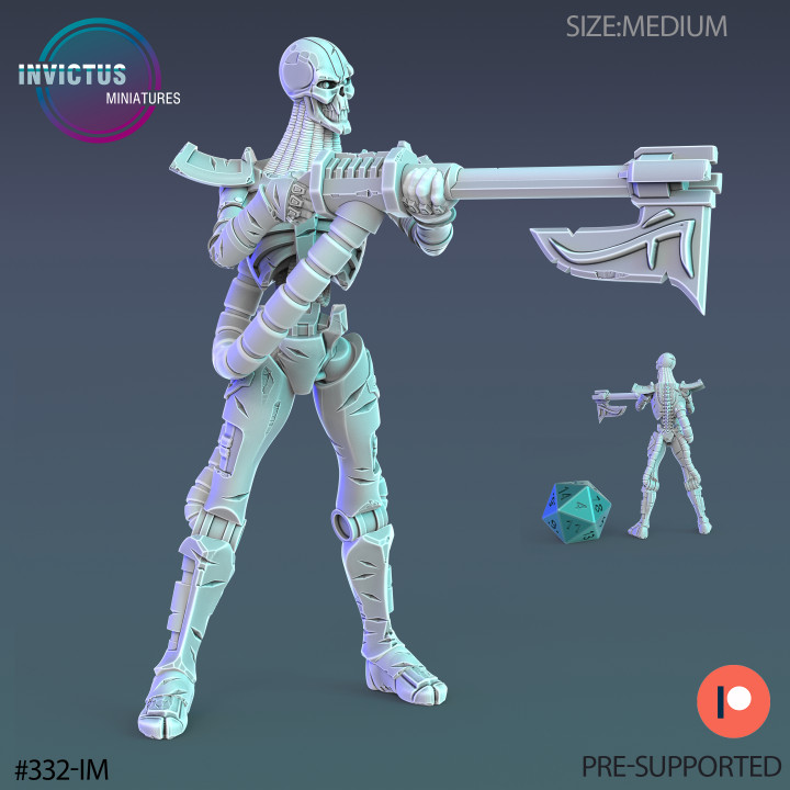 Cosmic Undead Soldier Shooting / Evil Alien Officer / Space Skelet / Cyberpunk Warrior / Skeleton Army Invasion / Trooper Attack / Sci-Fi Encounter image