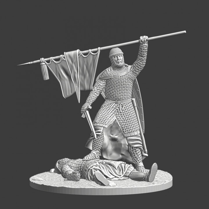 Victory - Medieval crusader celebrating on the battlefield image