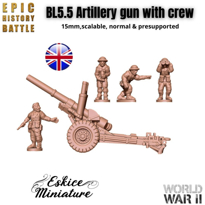 BL5.5 Artillery gun with UK crew - 15mm for EHB image
