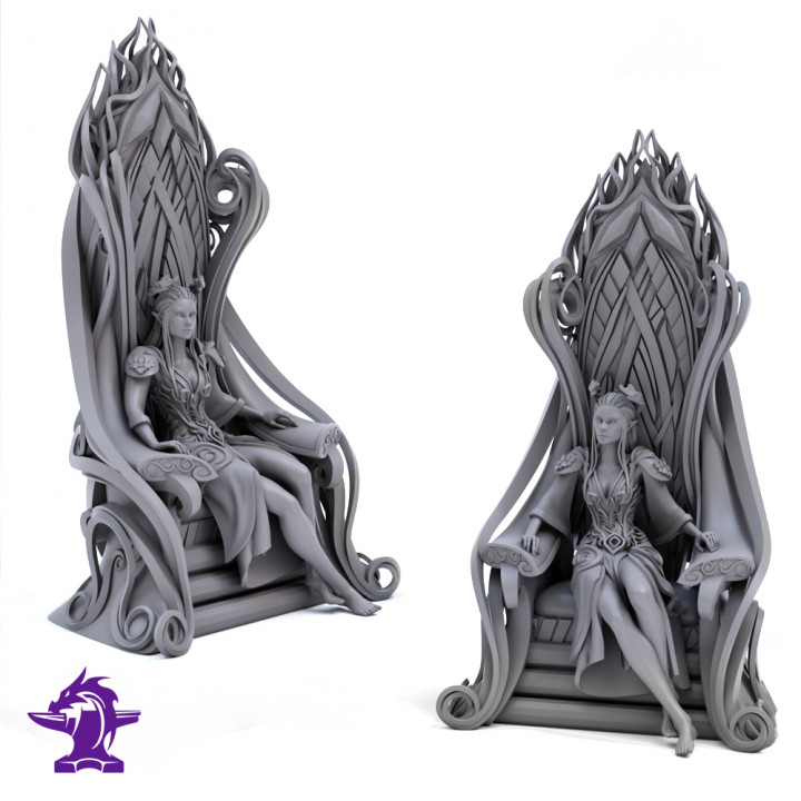 The Baroness | Seated Female Elf Noble on Throne | 2 Seperate Models Elf & Throne image