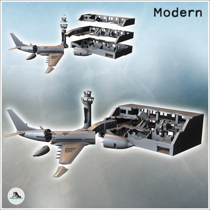 Destroyed modern airport with control tower and plane wreckage (1) - Cold Era Modern Warfare Conflict World War 3 RPG  Post-apo WW3 WWIII image