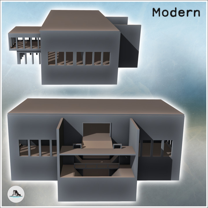 Modern flat-roofed building with internal staircase and raised annex (18) - Cold Era Modern Warfare Conflict World War 3 RPG Post-apo WW3 WWIII
