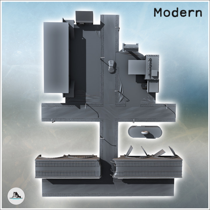 Destroyed Modern City Set with Road, Gas Station, Motel & Railway Bridge (24) - Cold Era Modern Warfare Conflict World War 3 RPG  Post-apo WW3 WWIII image