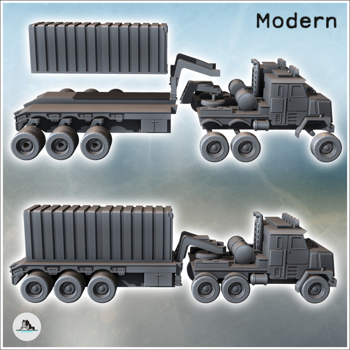 Modern Twelve-Wheel Truck with Containers in the Rear (10) - Cold Era Modern Warfare Conflict World War 3 RPG  Post-apo WW3 WWIII