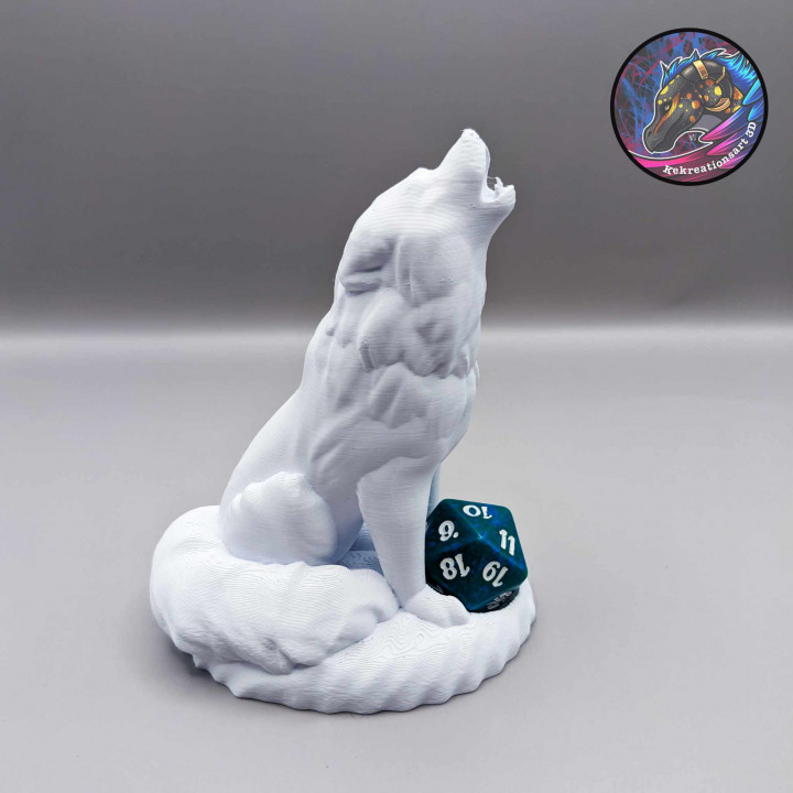 3D Printable Wolf Dice Guardian and Figurine by Kirsten M