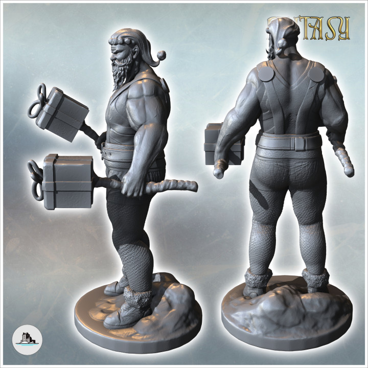 Weightlifting Santa Claus with bulging muscles and dumbbells shaped like gifts (1) - Medieval Fantasy Magic Feudal Old Archaic Saga 28mm 15mm image