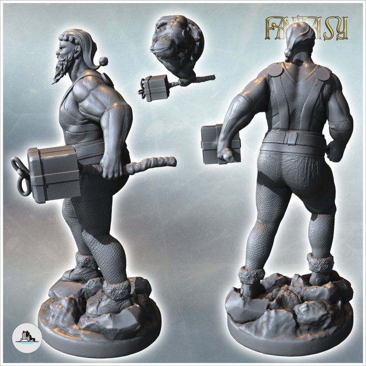 Weightlifting Santa Claus with bulging muscles and a single dumbbell shaped like a gift (8) - Medieval Fantasy Magic Feudal Old Archaic Saga 28mm 15mm image