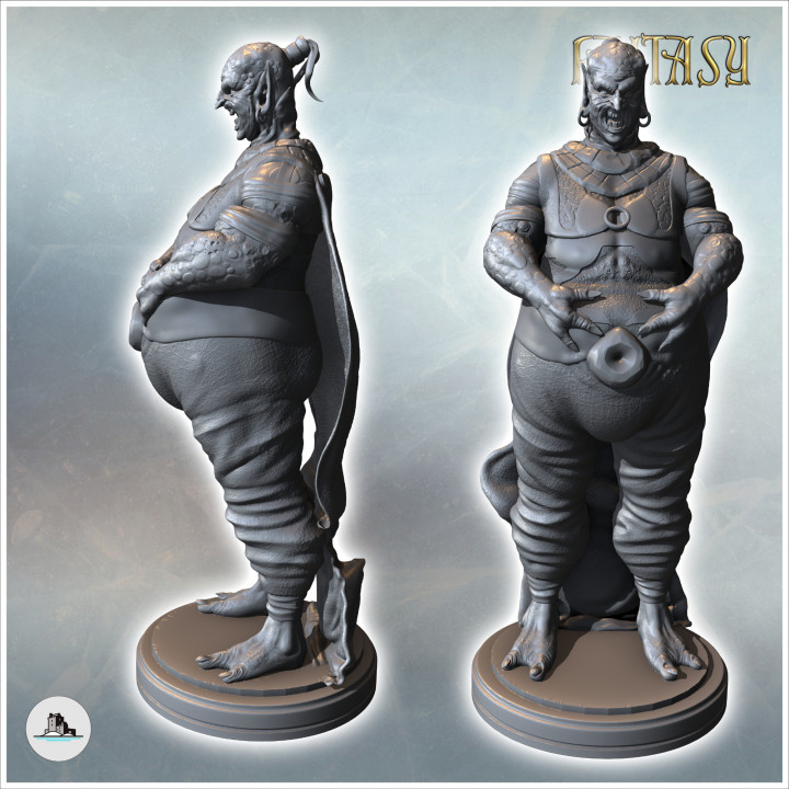 Malevolent creature standing on a base with an obese belly and three-fingered hooked hands (11) - Medieval Fantasy Magic Feudal Old Archaic Saga 28mm 15mm