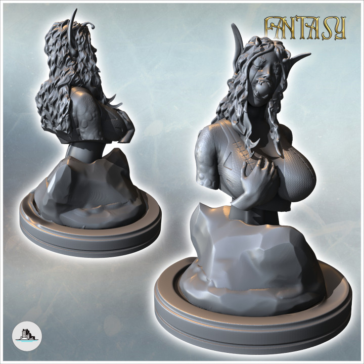 Bust of a crouching female creature with long hair and antennae (16) - Medieval Fantasy Magic Feudal Old Archaic Saga 28mm 15mm image