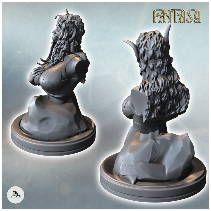 Bust of a crouching female creature with long hair and antennae (16) - Medieval Fantasy Magic Feudal Old Archaic Saga 28mm 15mm image