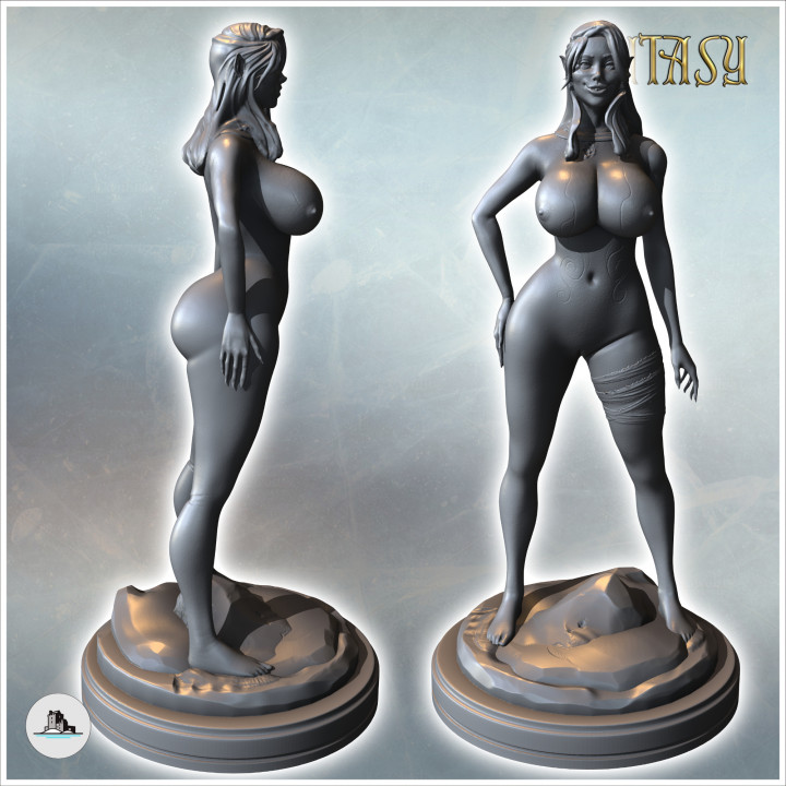 Woman with long hair and a large partially open dress (NSFW version nude) (19) - Medieval Fantasy Magic Feudal Old Archaic Saga 28mm 15mm