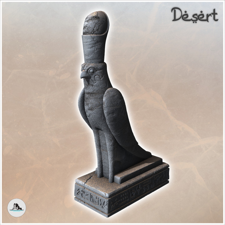 Statue of the Egyptian god Horus on platform (2) - Canyon Sandy Landscape 28mm 15mm RPG DND Nomad Desertland African image