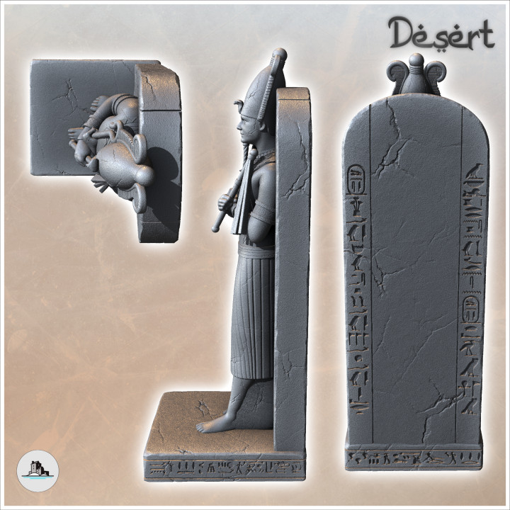 Egyptian statue of Osiris on stone platform (5) - Canyon Sandy Landscape 28mm 15mm RPG DND Nomad Desertland African image