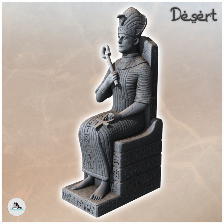 Statue of Egyptian Pharaoh Ramses II 2 seated on throne with royal scepter (7) - Canyon Sandy Landscape 28mm 15mm RPG DND Nomad Desertland African image
