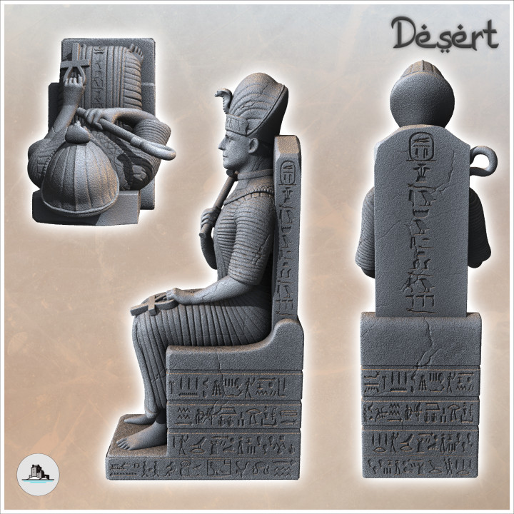 Statue of Egyptian Pharaoh Ramses II 2 seated on throne with royal scepter (7) - Canyon Sandy Landscape 28mm 15mm RPG DND Nomad Desertland African image