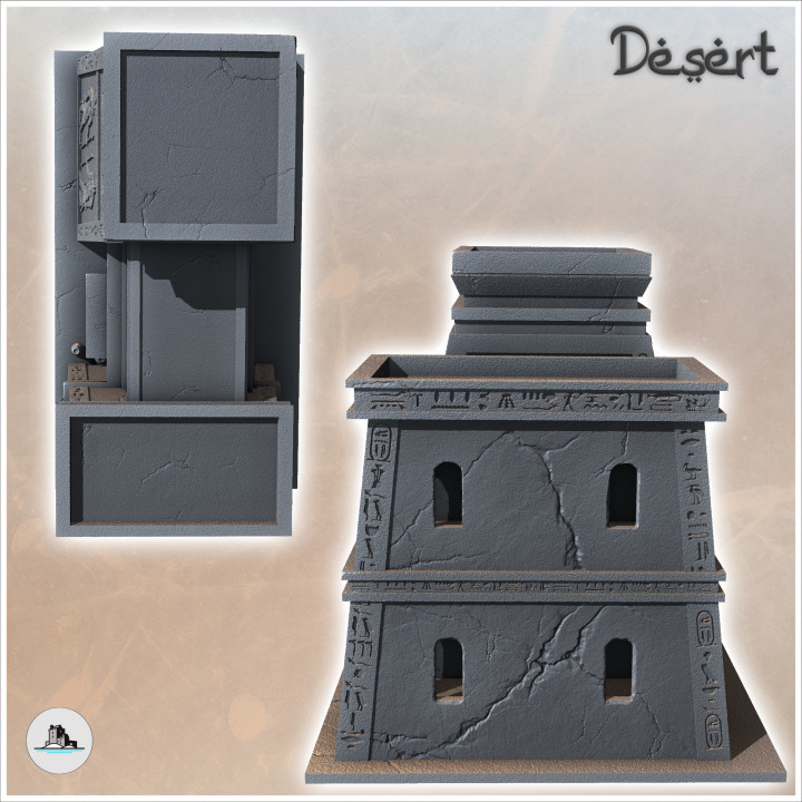 Egyptian Building with Central Access and Flat Roofs (4) - Canyon Sandy Landscape 28mm 15mm RPG DND Nomad Desertland African image