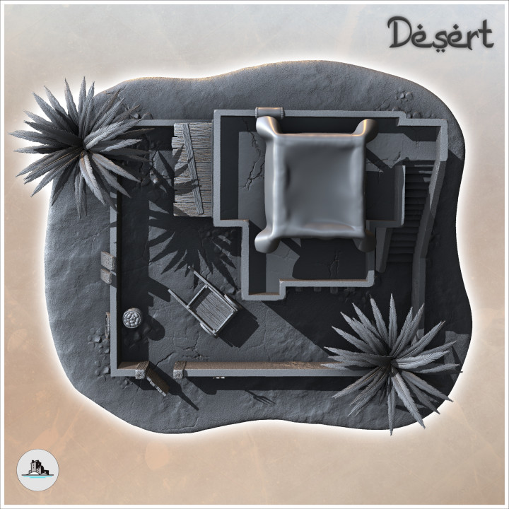 Desert house with palm tree and low walls (7) - Canyon Sandy Landscape 28mm 15mm RPG DND Nomad Desertland African