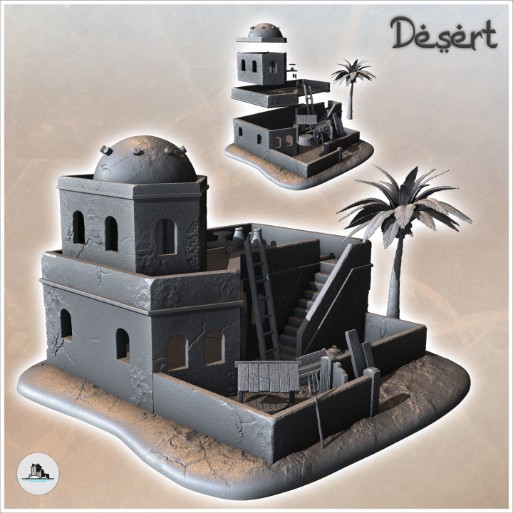 Desert house with dome on roof and flat roof (9) - Canyon Sandy Landscape 28mm 15mm RPG DND Nomad Desertland African image