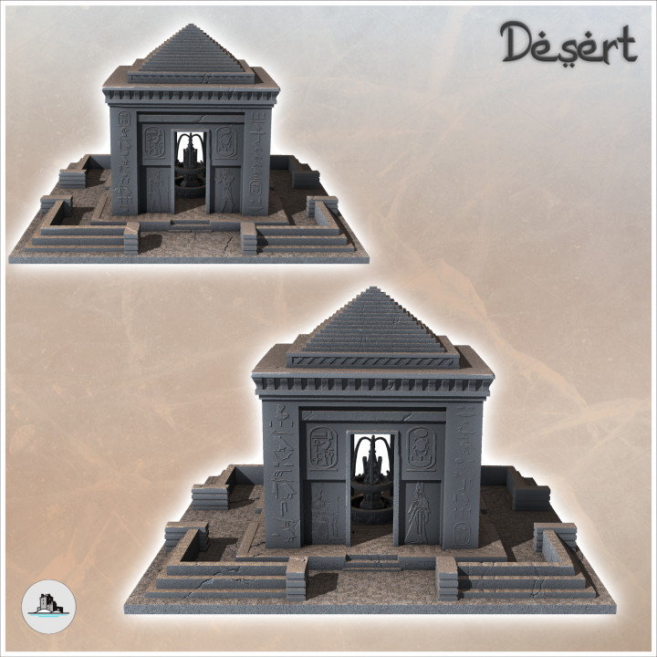 Egyptian Pointed Roof Temple with Platform (11) - Canyon Sandy Landscape 28mm 15mm RPG DND Nomad Desertland African image