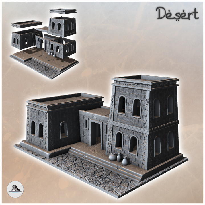 Desert building with stone floor and large windows (18) - Canyon Sandy Landscape 28mm 15mm RPG DND Nomad Desertland African image