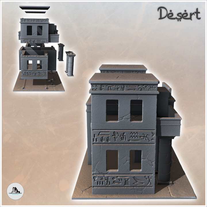 Large Egyptian Building with Majestic Entrance, Columns and Balconies (19) - Canyon Sandy Landscape 28mm 15mm RPG DND Nomad Desertland African image