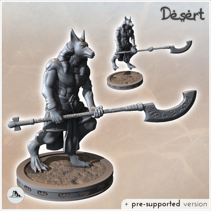 Egyptian Anubis Statue with Large Two-Handed Weapon (1) - Canyon Sandy Landscape 28mm 15mm RPG DND Nomad Desertland African