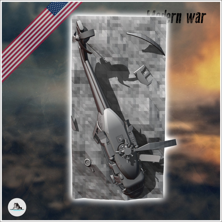 3D Printable Destroyed Sikorsky UH-60 Black Hawk helicopter on the