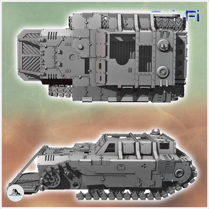 Sci-Fi armored futuristic vehicle carcass with tracks and open cargo door (7) - Future Sci-Fi SF Post apocalyptic Tabletop Scifi Wargaming Planetary exploration RPG Terrain