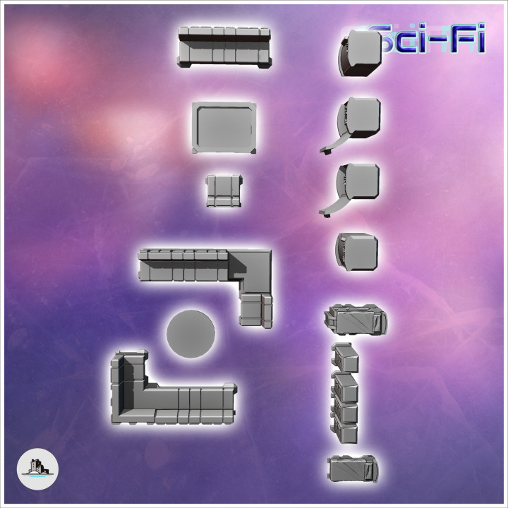 Set of futuristic Sci-Fi interior furniture with beds and sofas (8) - Future Sci-Fi SF Post apocalyptic Tabletop Scifi Wargaming Planetary exploration RPG Terrain