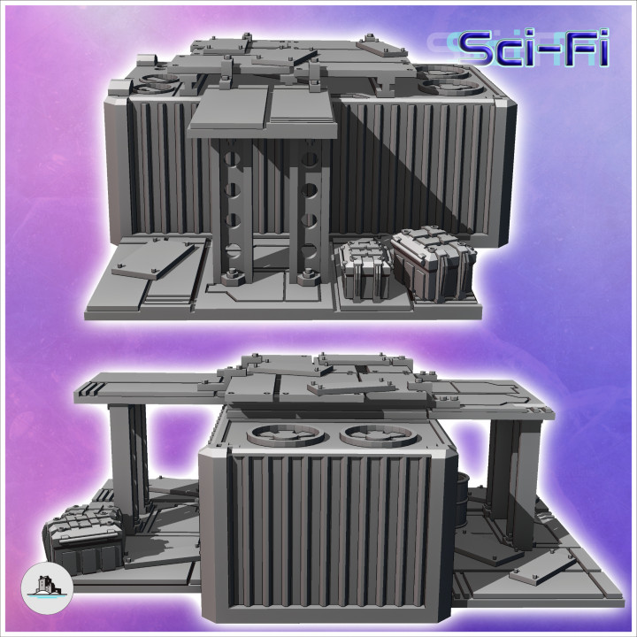 Container shelter with crates and metal awning (6) - Modern WW2 WW1 World War Diaroma Wargaming RPG Mini Hobby image
