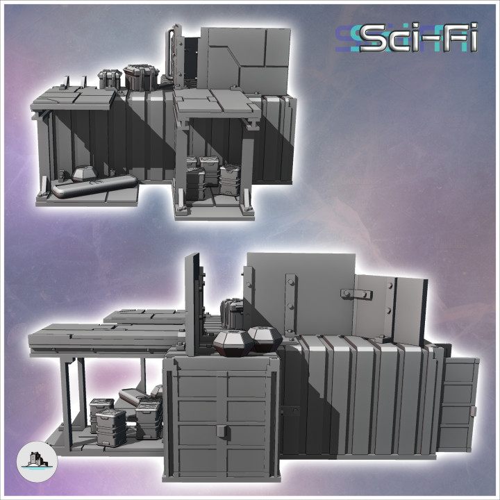 Modified container with crates and multiple metal awnings (10) - Modern WW2 WW1 World War Diaroma Wargaming RPG Mini Hobby