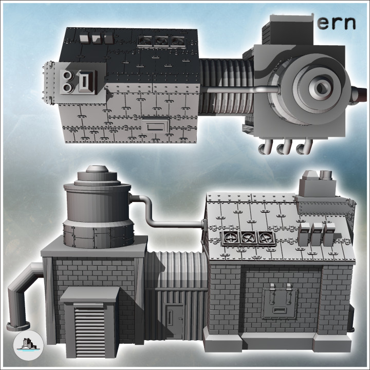 Post-apocalyptic industrial building with large ventilation turbines, pipes, and brick building (17) - Future Sci-Fi SF Post apocalyptic Tabletop Scifi 28mm 15mm 20mm Modern