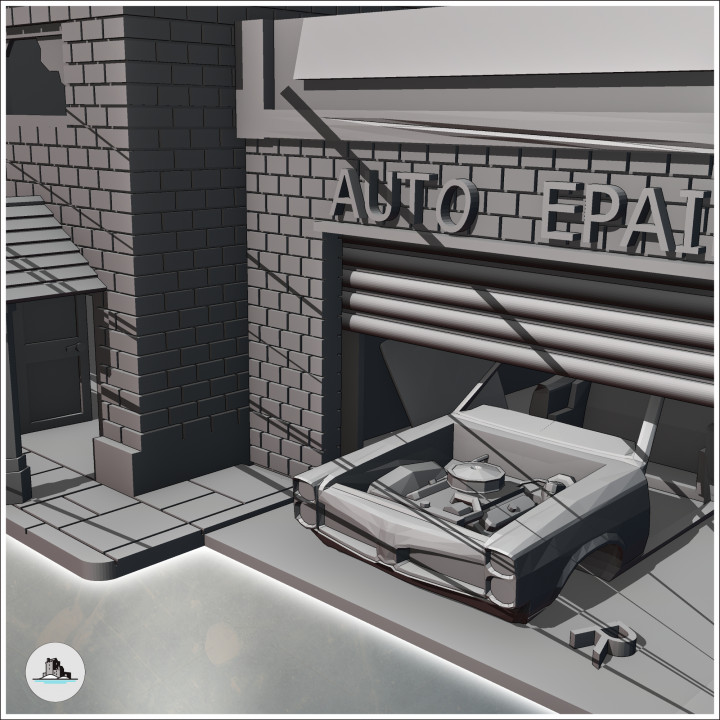Set of fortified post-apocalyptic gas station with mechanic garage and large aircraft carcass (22) - Future Sci-Fi SF Post apocalyptic Tabletop Scifi 28mm 15mm 20mm Modern