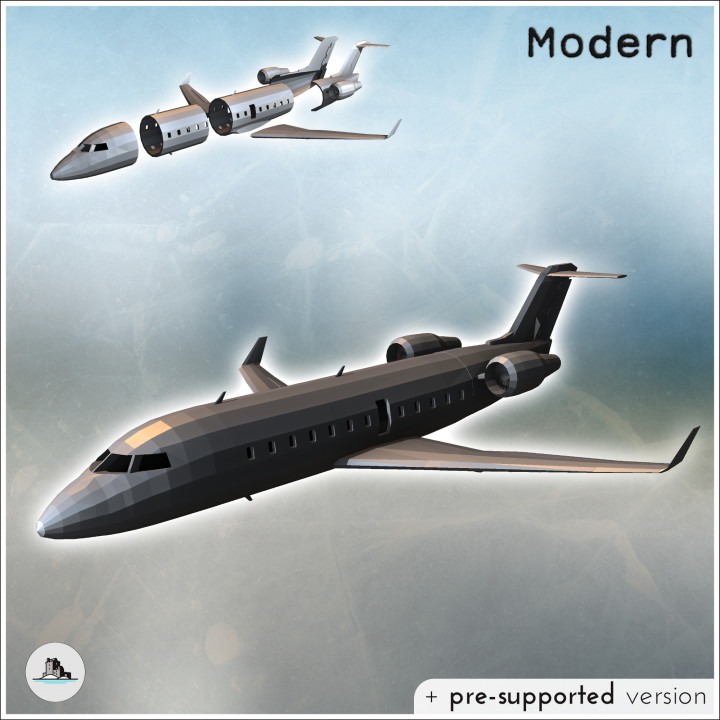 Private jet with twin engines on tail with winglets and twenty-four windows (11) - Cold Era Modern Warfare Conflict World War 3 RPG  Post-apo WW3 WWIII image