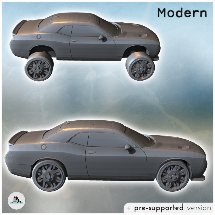Modern Dodge Challenger car with central air intake on the hood (5) - Modern WW2 WW1 World War Diaroma Wargaming RPG Mini Hobby image