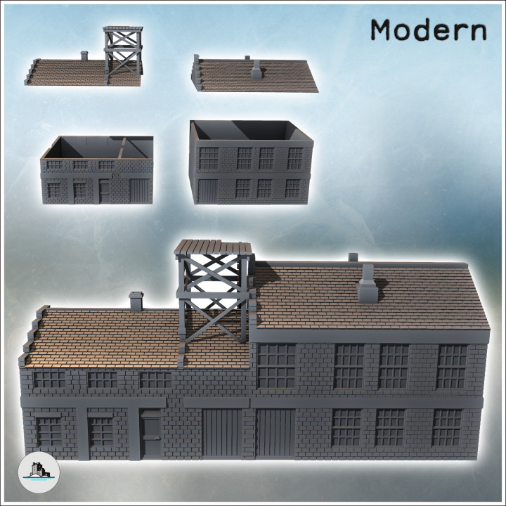 Large two-storey building with wooden roof structure (21) - Modern WW2 WW1 World War Diaroma Wargaming RPG Mini Hobby