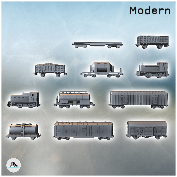 Modern Material Transport Wagon Set and Wagons with Tanks (1) - Modern WW2 WW1 World War Diaroma Wargaming RPG Mini Hobby image