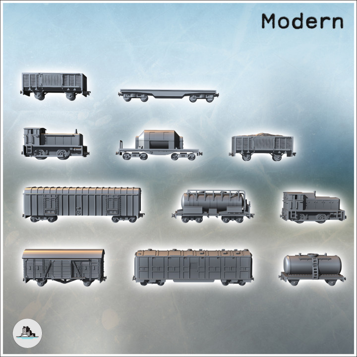Modern Material Transport Wagon Set and Wagons with Tanks (1) - Modern WW2 WW1 World War Diaroma Wargaming RPG Mini Hobby image