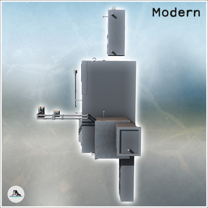 Modern industrial building with piping, large central tower, and flat roofs (15) - Modern WW2 WW1 World War Diaroma Wargaming RPG Mini Hobby