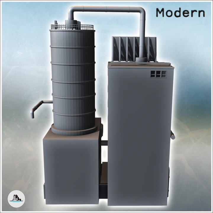Modern building with a large silo, pipes, and overhanging annexes (16) - Modern WW2 WW1 World War Diaroma Wargaming RPG Mini Hobby image