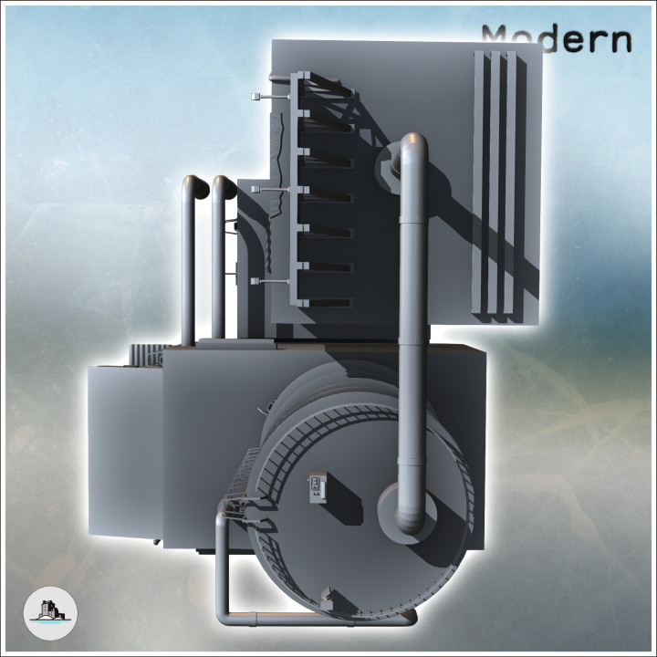 Modern building with a large silo, pipes, and overhanging annexes (16) - Modern WW2 WW1 World War Diaroma Wargaming RPG Mini Hobby